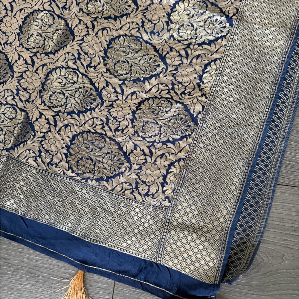 Navy Blue and Gold / blue Banarsi Khaddi saree sari